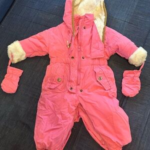Sesame Street Pink Baby Snowsuit with Mittens size 18 mos.